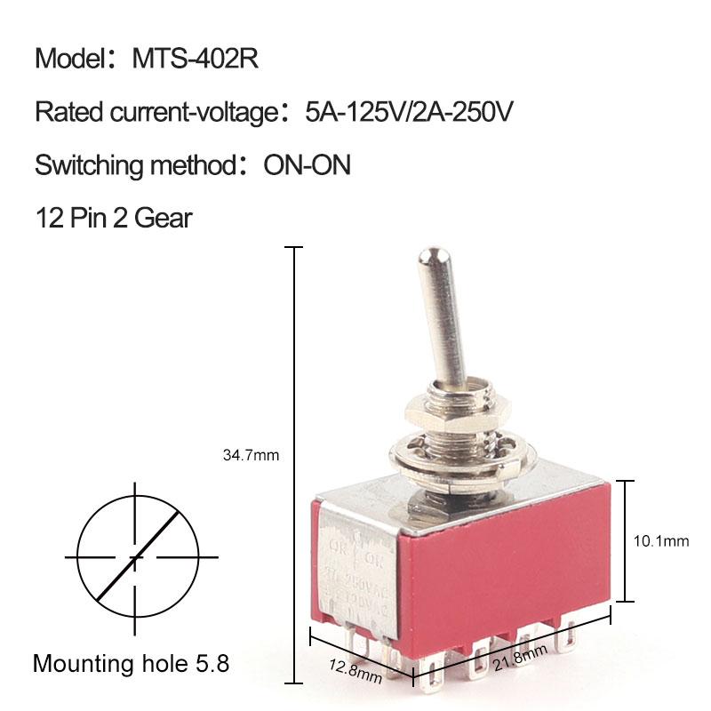 5PCS Miniature Toggle Switch   MTS-102/103/202/203/302/304/402/403 ON-ON  ON-OFF-ON 5A125V 2A250V 3/6/9/12 Pin Mounting 6mm