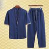 Chinese Style Summer Cotton and Linen Shirt Suit Men's Retro Button Embroidered Linen Short-sleeved Shirt and Trousers Two-piece Set