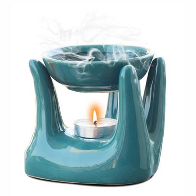 New Ceramic Hand Type Oil Burner Diffuser for Home, Office, with 1 Tea Light Candle, Made by Porcelain