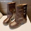 Zimní robustní dámské kotníkové boty Kožené módní boty na středním podpatku 2025 Trend Designové lodičky Gladiátorky Motorkářské Botas De Mujer
