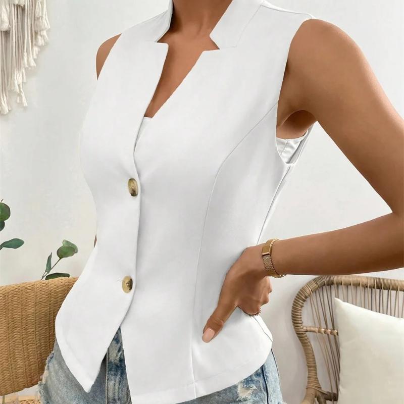 Vests Women Solid V-neck Slim Single Breasted European Style Elegant Ladies Commuting All-match Spring Summer Stylish Outwear