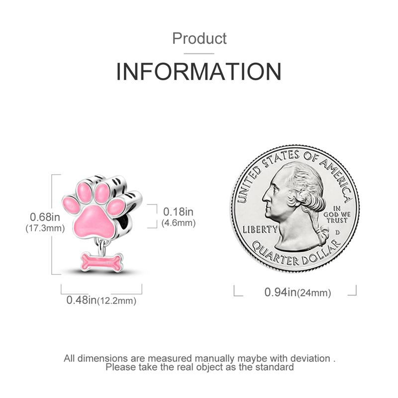 Charms Copper Pink Luminous Dog Paw Bone Beads Fit Charms Plata Original Bracelet Beads Women Jewellery Making Diy