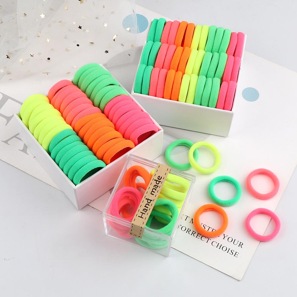 100PCS 3cm Mixed Colors Hair Bands For Kids Elastic Headband Baby Girl Headwear Scrunchies Hair Accessories Gift Ponytail Holder