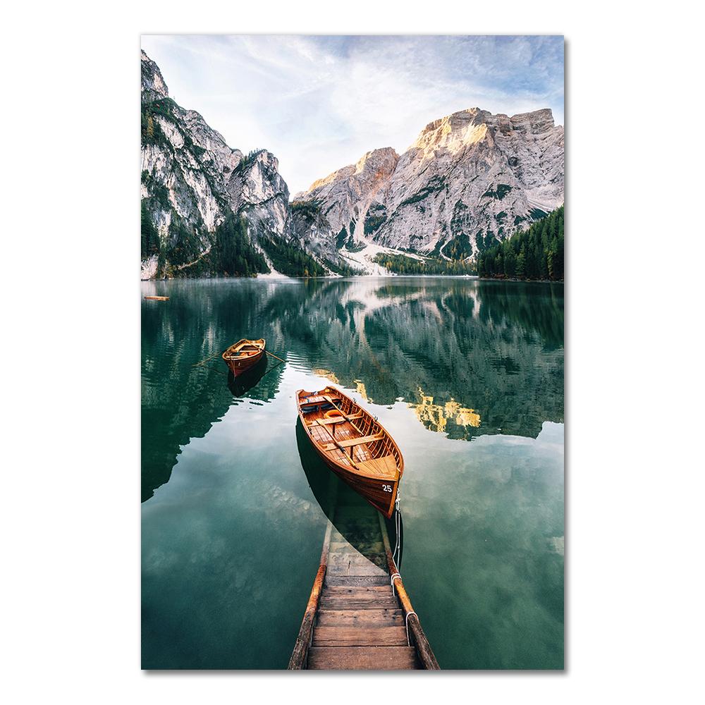Boat Lake Canvas Painting Nature Nordic Style Forest Landscape Wall Art Poster Print Decorative Pictures Living Room Decor