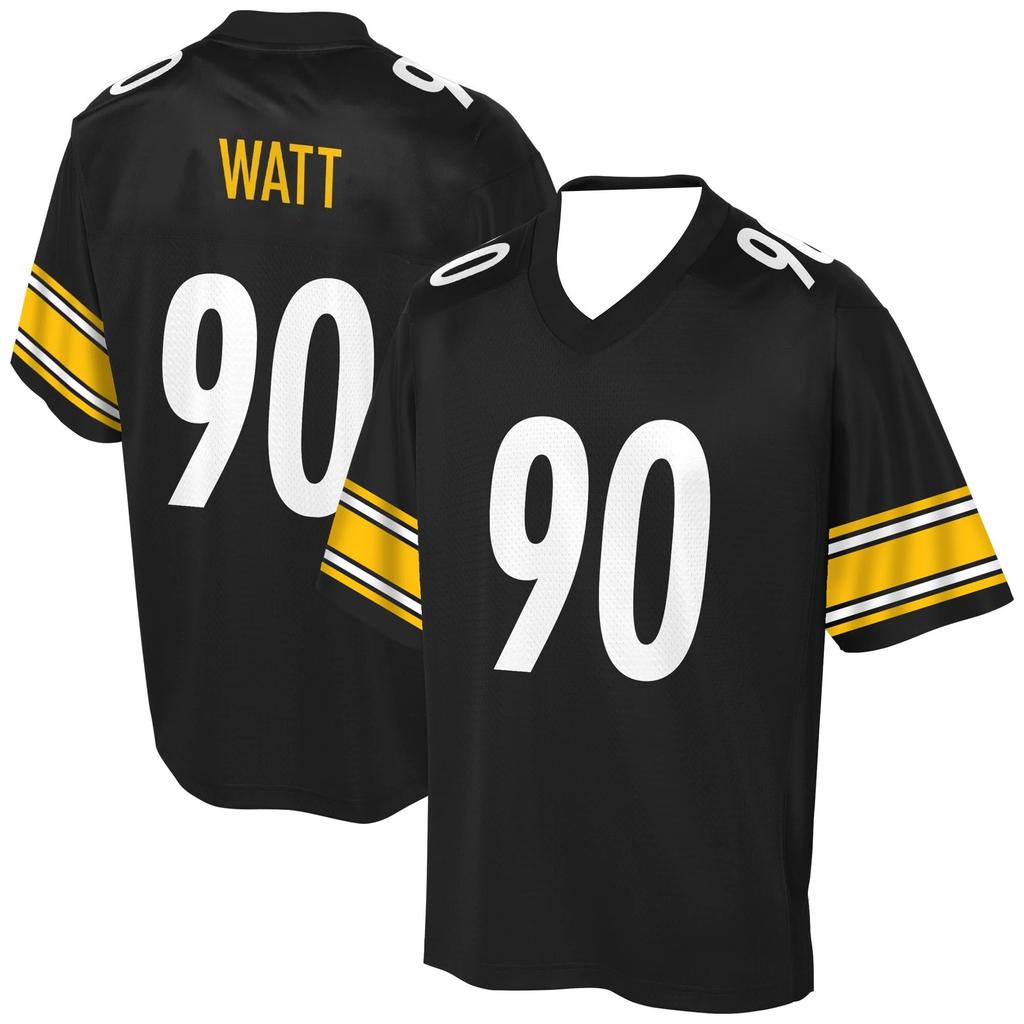 Pittsburgh Steelers Football Jersey Black with Yellow/White Accents "Watt 90" Classic Striped Design Athletic Jersey 3d Prints T-shirt