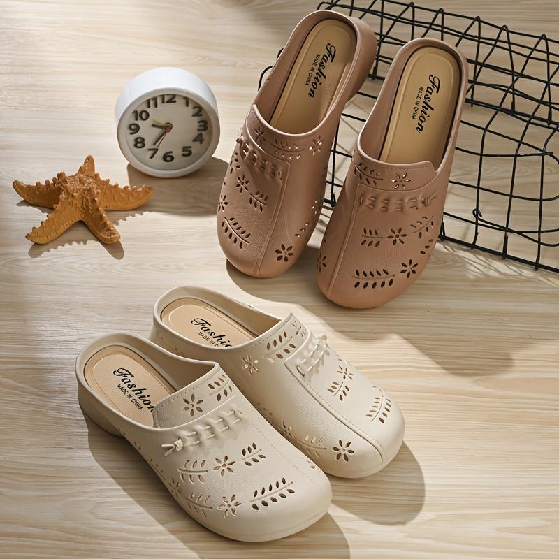 Women's New Slip-on Shoes, Fashionable Hollow-out Floral Design, Soft and Comfortable Sole, Low-heel Casual Slip-ons, Lightweight Wedge Heel