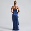 Herbst Socialite Elegantes Schlank geschnittenes Satin-Rüschen-Schlitzkleid