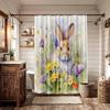 Watercolor Rabbit and Flowers Pattern Waterproof Shower Curtain 180x200cm - Spring Floral Print Bath Curtain for Home Decor