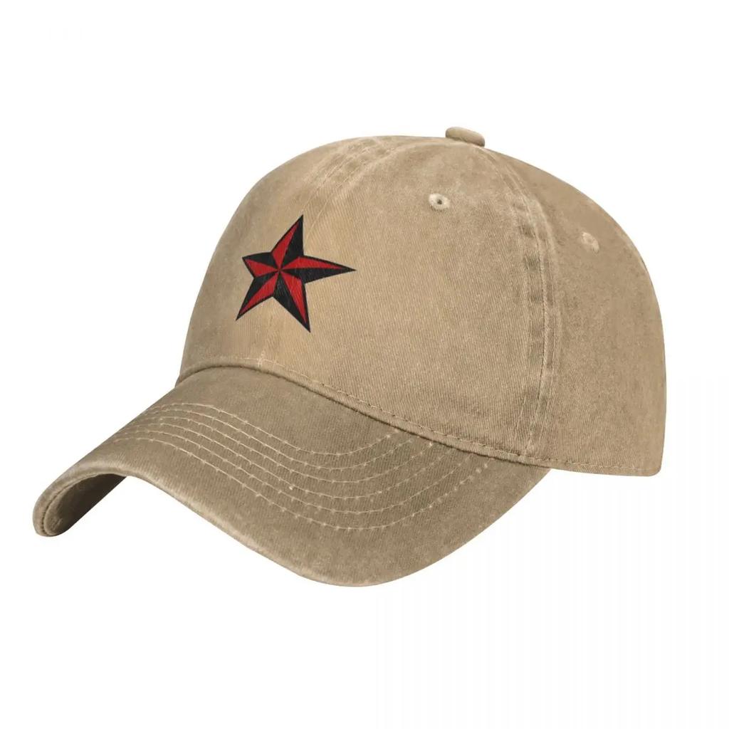 Nautical Star Washed Baseball Cap Red Desgin Vintage Trucker Hat Spring Unisex-Teens Hippie Logo Snapback Cap