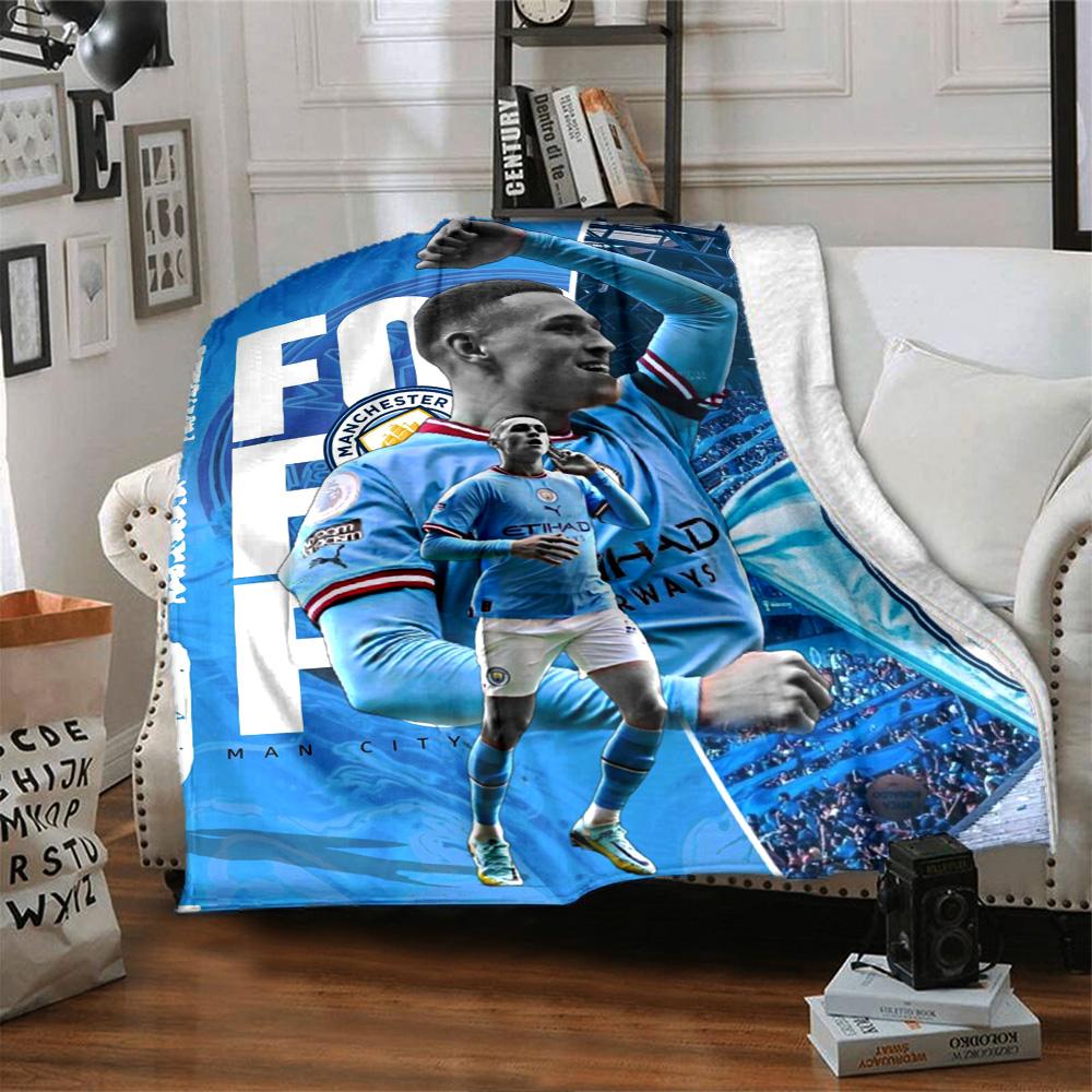 Manchester City Foden Fußballspieler Porträt Druck Flanelldecke Weiche Warme Überwurfdecke Fußballfan Sofa Dekor