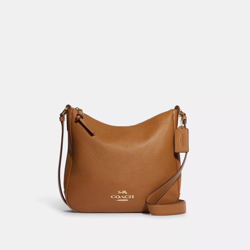 

Сумка Coach Ellie File Bag золотистого цвета, легкое седло