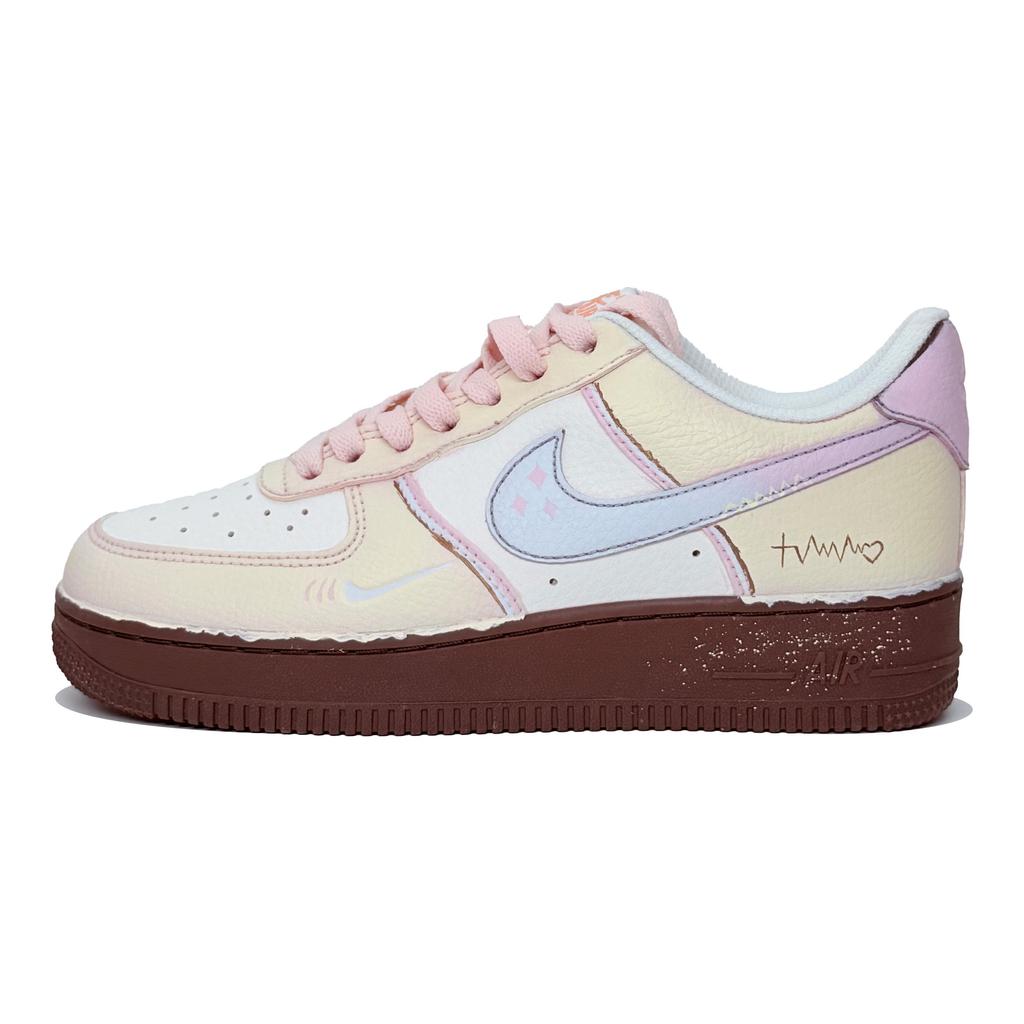 Nike Air Force 1 Genuine Leather Cushioning Low top Skateboard Shoes Women's Pink Blue Brown IM3378-122(Team1521-)