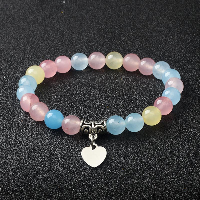 Original Amethyst Heart Charm Bracelets Women 316L Stainless Steel Pendant Bracelets Nature Stone Beaded Couple Jewelry Pulsera