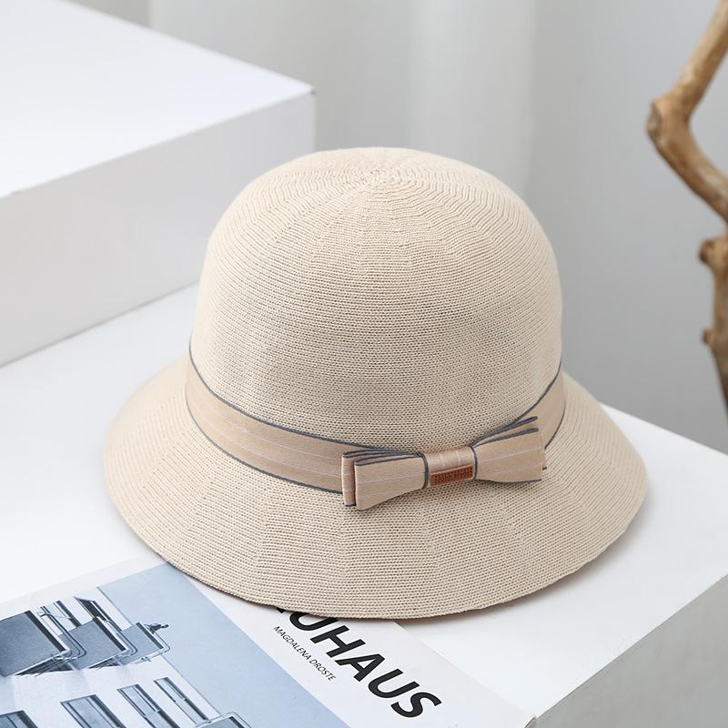 Face Small Bucket Hat Women Spring Autumn Winter Knitted Bow Elegant British Top Hat Versatile Fashion Sunshade Basin Hat