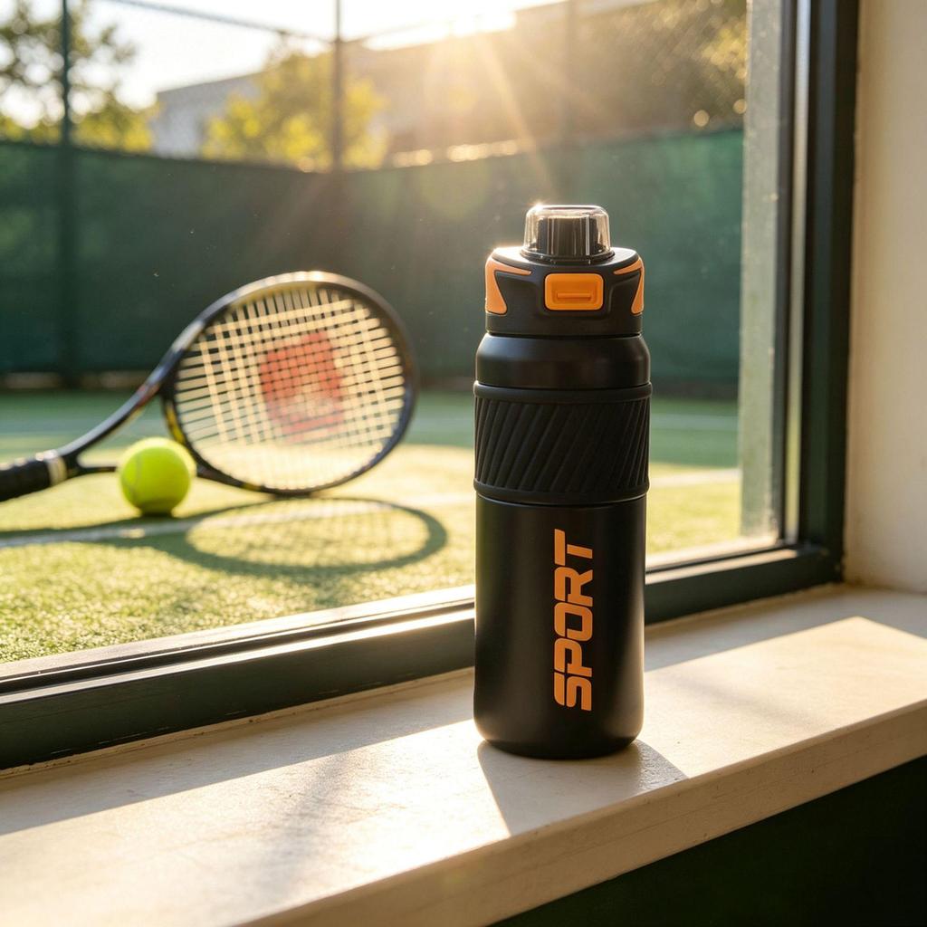 316 Stainless Steel Sports Water Bottle with Straw, High Capacity & Handle, Portable Flip-Top Cycling Cup