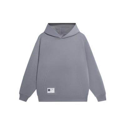 Li-Ning Sports Trend Series Solid Color Logo Front Pocket Long Sleeve Pullover Sweatshirt Men Tops Gray AWDSB15-9
