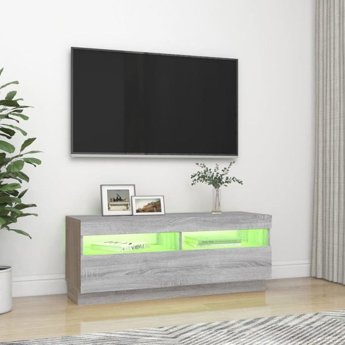 VidaXL Meuble TV avec lumières LED sonoma gris 100x35x40 cm 815721