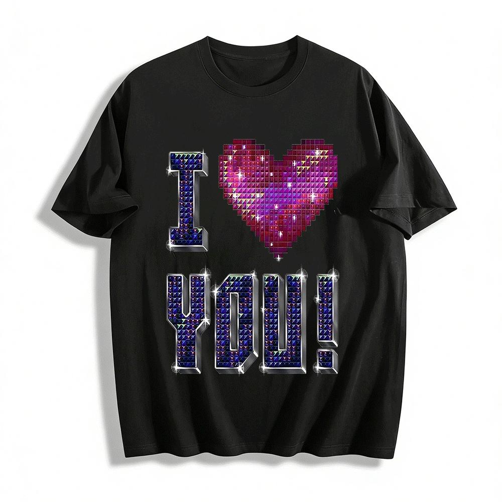 

I Heart You Sparkly Graphic Tee Glittery Love Statement Top Pure cotton T-shirt 6XL