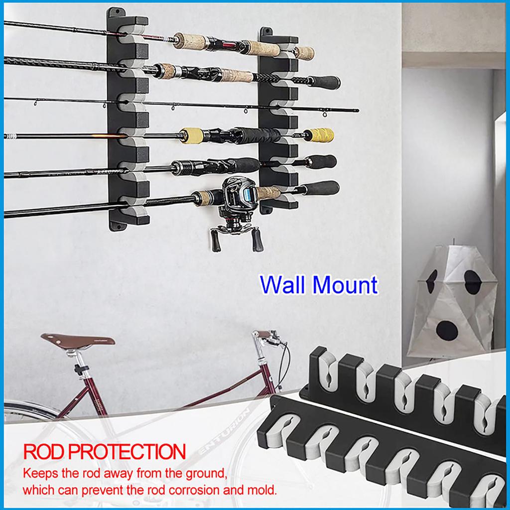 Wall Mounted Fishing Rod Holder Lightweight Simple Installation Vertical 6-rod Rack Organizer With Screws