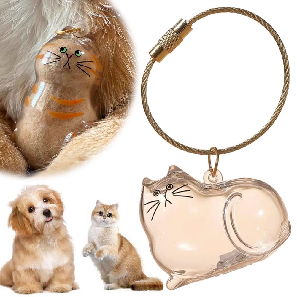 Brand-new  Handmade Design Stylish Keychain Cute Cat Shaped Small Ornaments Cat Fur Storage Pendant Transparent Container
