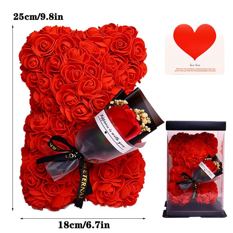 1 Piece Artificial Rose Bear with Hand Corsage, Artificial Rose Bear Birthday Gift, Valentine's Day, Wedding Mother's Day