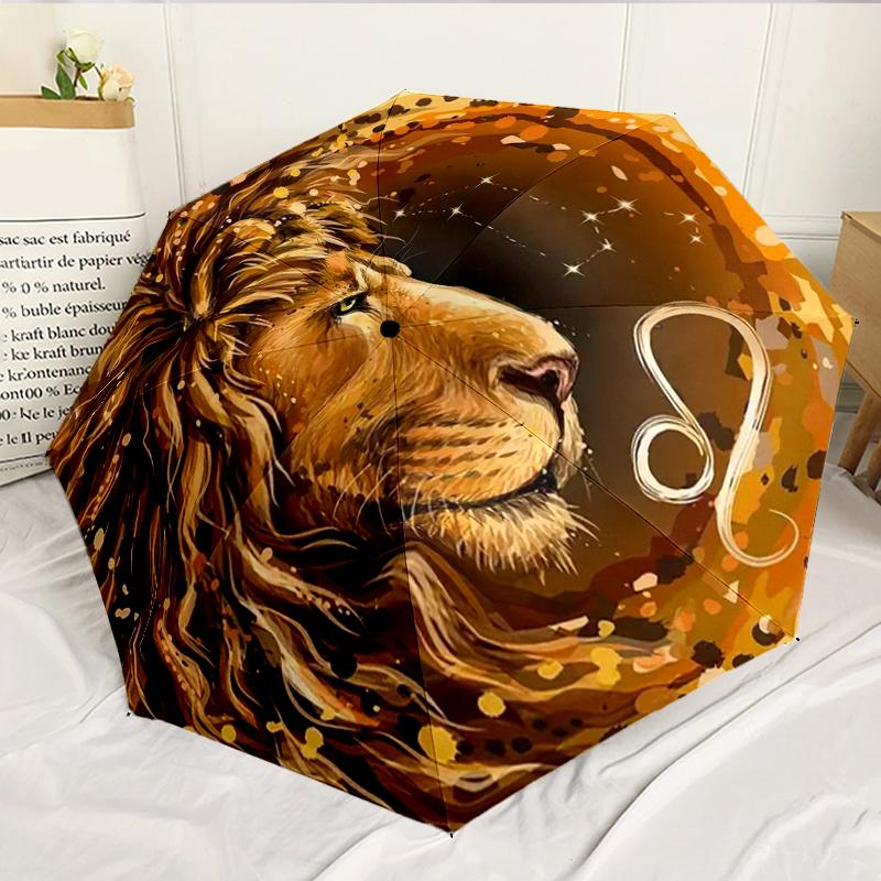 Lion Zodiac Symbolism 8-Frame for Travel, camping, Casual Lightweight Portable Umbrella, Essential for every family Holidays Birthday Gift