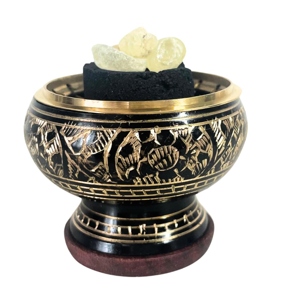 

Black Brass Incense Burner with Stand for Incense and Resin Incense, Frankincense, Myrrh, Agarwood, and Benzoin (Resin Incense Burner Only)