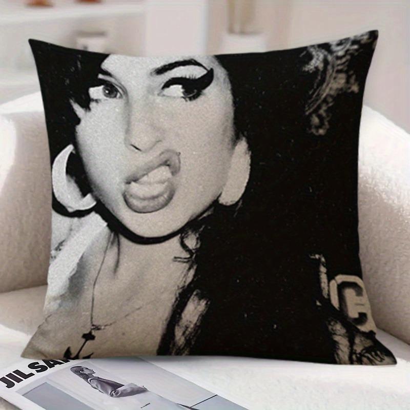 1pc Amy Winehouse Throw Pillow Cover Polyester 2D Double?Sided Print Retro Singer Portrait Cushion Case for Sofa Living Room Fan