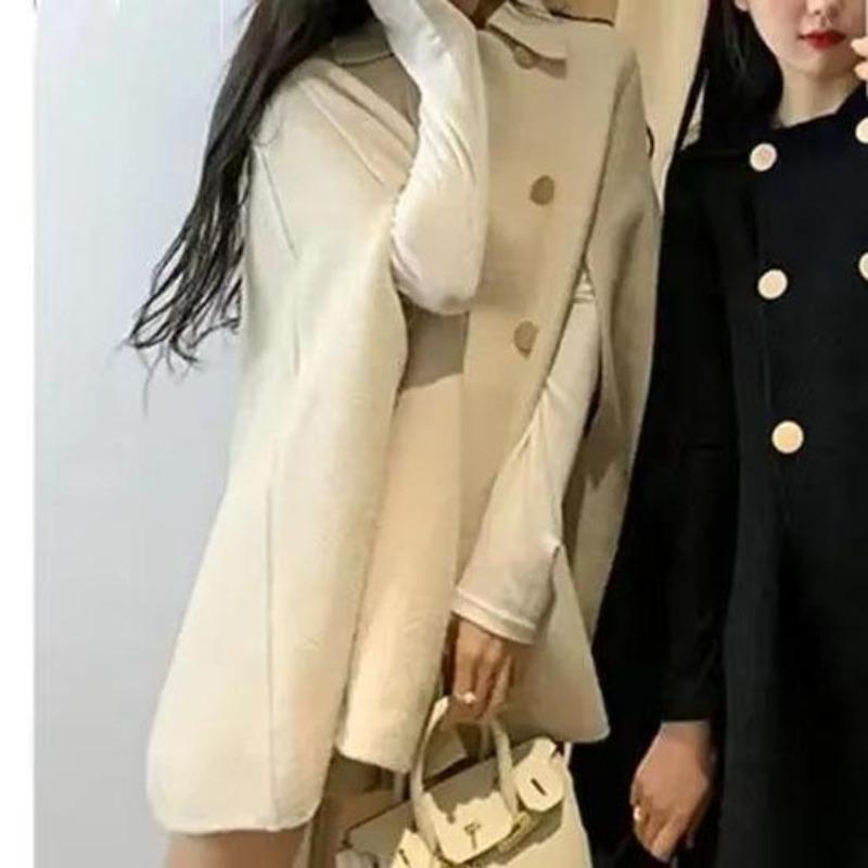 Fashion Woolen Poncho Coats for Women Autumn Winter Solid Cape Cloak Coat Loose Overcoat Female Double Breasted Lapel Jackets