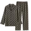 Pajamas Men's Japanese Spring and Autumn Cotton Yarn-dyed Plaid Loungewear Long Sleeve Pants Set Loose Large Size Loungewear