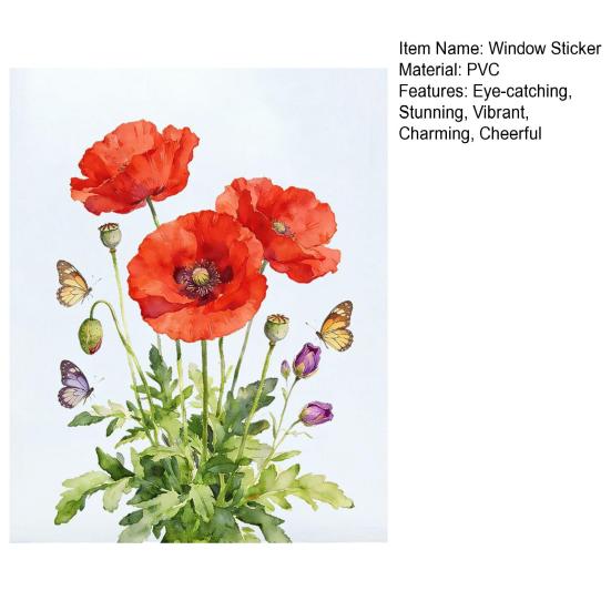 Flower Window Clings Red Floral Blossom Glass Doors Window Stickers Removable PVC Static Decals for Living Room Office Home Decoration