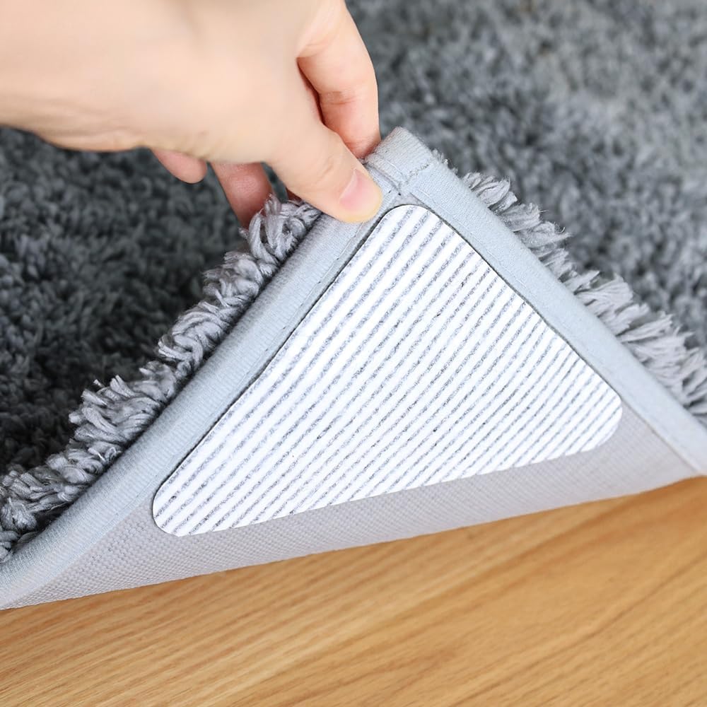 Anti Slip Rug Pad Grippers 8 Pcs Vacuum Technology Carpet Gripper for Hardwood Floors Anti Curling Carpet Grips Washable Non Slip Area Rug Stopper 4 PCS Triangle