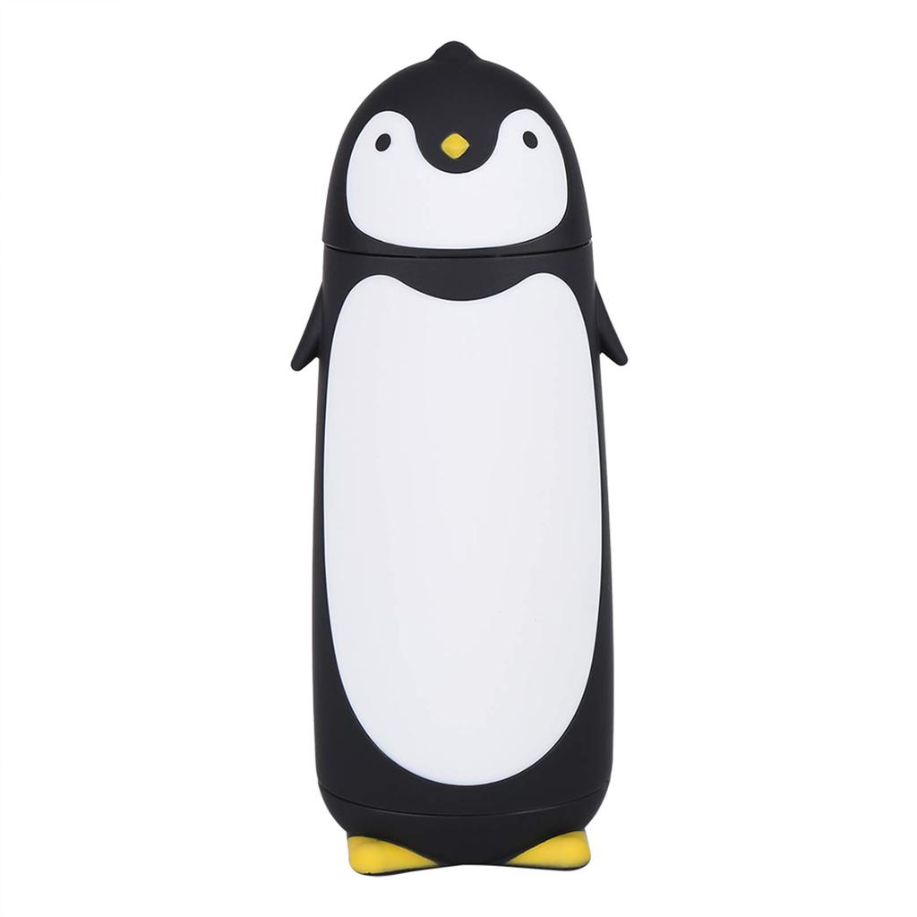 J-ouuo 300ml Portable Cute Penguin Glass Water Bottle Double-Layer Mug Travel Cup (Black)