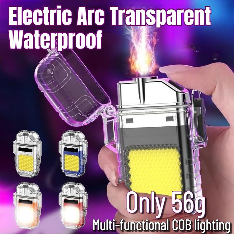 Outdoor Waterproof Mini COB Keychain Flashlight Pocket Dual Arc Lighter Type-C Rechargeable 3 Lighting Modes for Camping Multifunctional Work Light