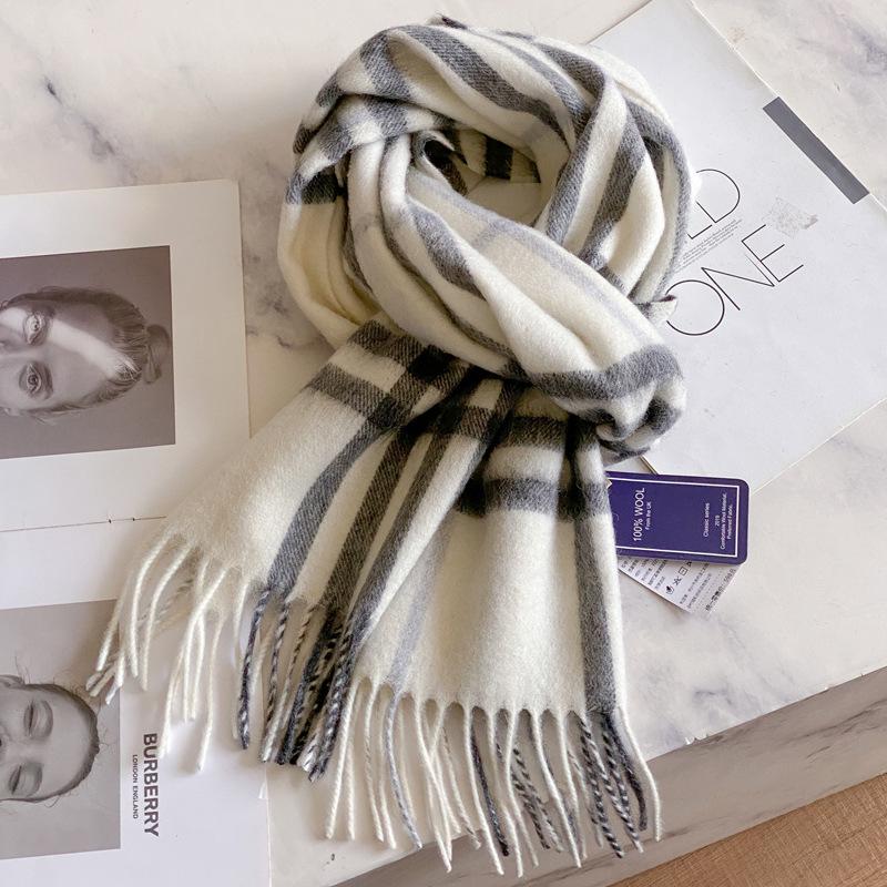 Men's Dark Blue Plaid 100% Pure Wool Scarf - Luxurious Winter Gift for Boyfriend, Father, or Elders.
