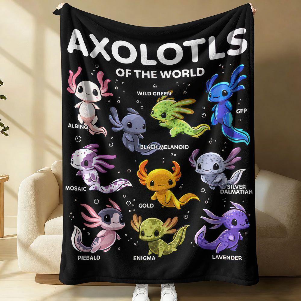 Colorful Axolotls Print Flannel Blanket Soft Cozy Throw Gift Blanket Plush Warm Living Room Bed Sofa Decor 75X95CM