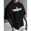 T-shirt Excentrique pour Homme - Imprimé Lettre Audacieuse et Avion, Col Rond Manches Courtes Style Streetwear Décontracté T-shirt d'Été, Coupe Régulière, Grande Taille
