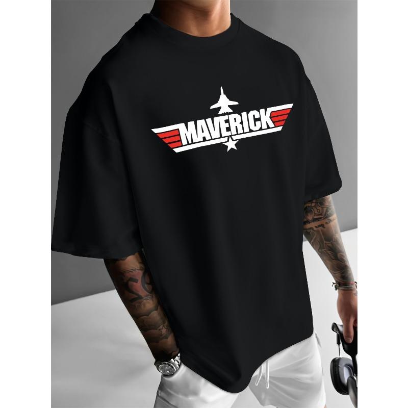 T-shirt Excentrique pour Homme - Imprimé Lettre Audacieuse et Avion, Col Rond Manches Courtes Style Streetwear Décontracté T-shirt d'Été, Coupe Régulière, Grande Taille