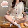 2026 Women's Summer Pajamas: Cloud Cotton Built-in Bra, Short Sleeve Cardigan, Teen Girls' Loungewear Set