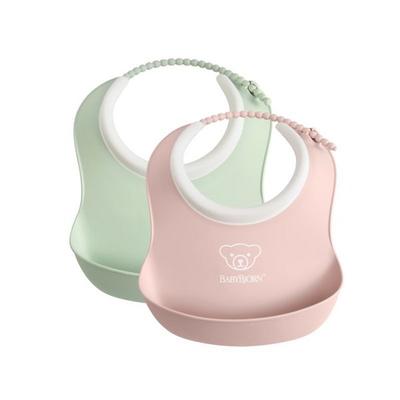 Baby Bjorn Baby Food Bib Small Baby Bib, Powder Green, Powder Pink, 2 Sets