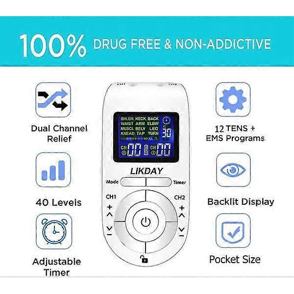 Two-channel  12-mode muscle stimulator with 4 electrode pads