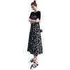 Hepburn Style Women's Floral Patchwork Midi Dress - Elegant High Waist Slimming Skirt for Summer 2026