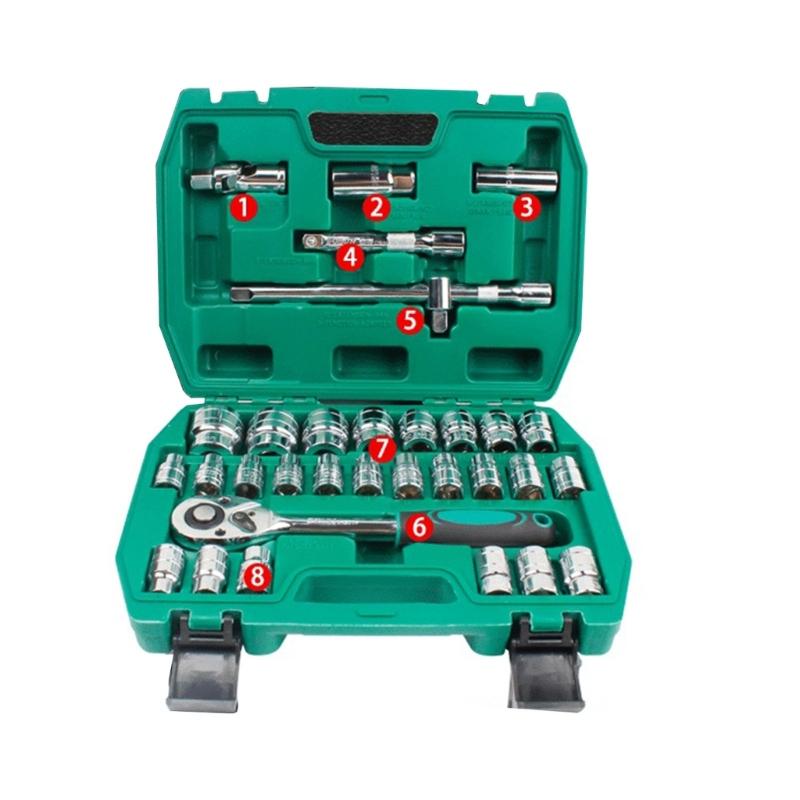 10/23/37/46x Drive Socket Ratchet Wrench Socket Set Metric Extension Bars for Car Repairing Household with Storage Box