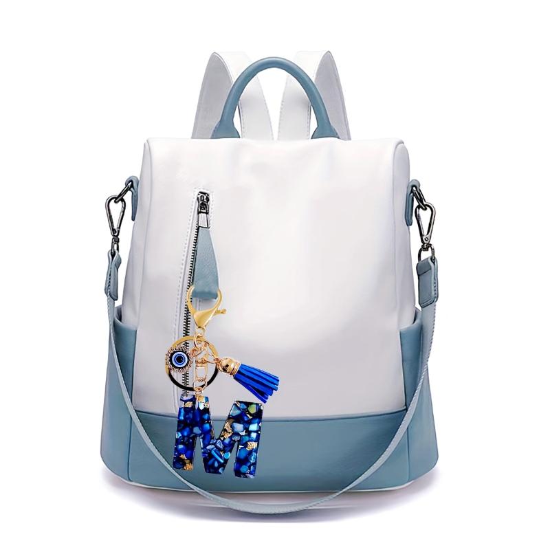 1 Stück Buchstaben-Charms-Anhänger mit Strasssteinen und Quaste Blaue Harz Initialen Schlüsselanhänger Stilvolles Geschenk für Frauen