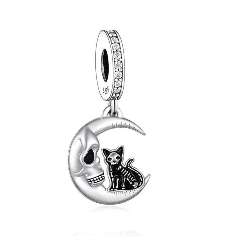 Fc Jewelry Fit  Charm Bracelet Exquisite 925 Silver Black Cat Witch Moon Star Bead For Making Women Halloween Berloque
