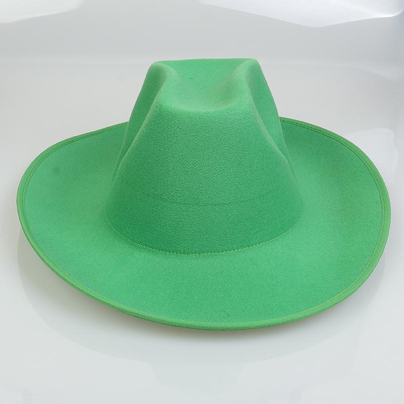 Unisex Western Cowboy Hat Wide Brim Roll‑Up Brim Double‑Top Felt Fedora Hat,10 Colors,Multiple Optional Detachable Hat Bands