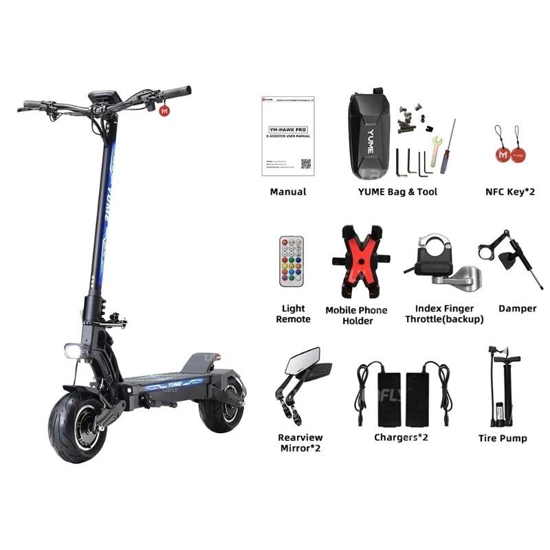YUME HAWK Pro elektritõukeratas 10x4,5-tollised ilma sisekummita maanteerehvid 3000W * 2 mootor 60V 30Ah aku Maksimaalne kiirus 80 km/h Maksimaalne sõiduulatus 97 km