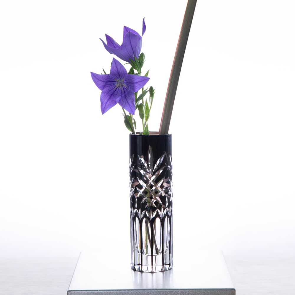 NARUMI Glassworks Deone Single Flower Stylish and Gift Box Vase, Vase, 17.5cm, Black, Cool, Included, GW6073-524BK