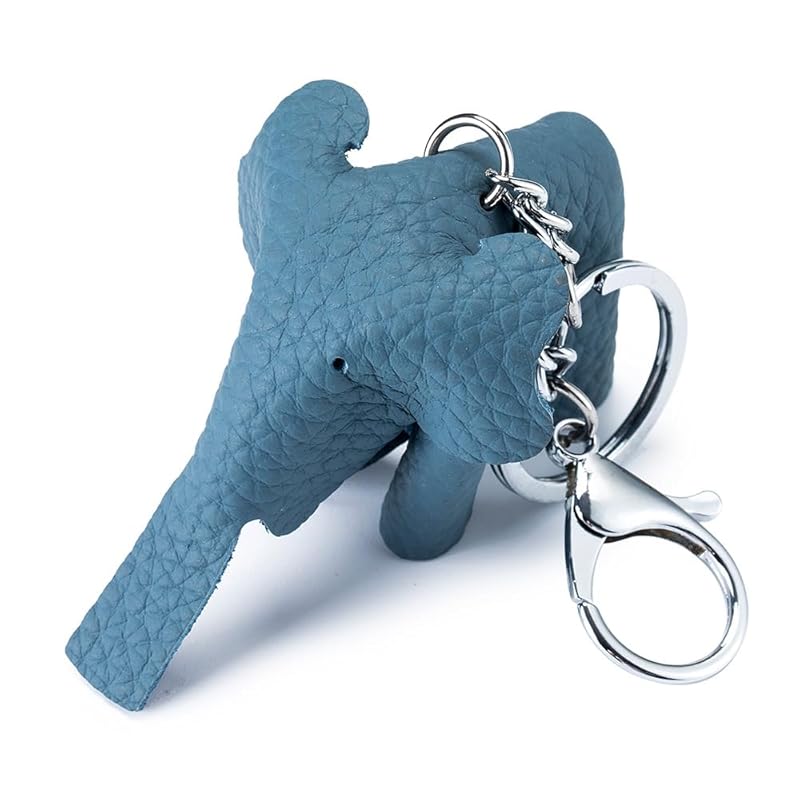

[Yocipa] cute bag charm genuine leather elephant keychain leather stylish car key of keychain cute leather charm popular charms accessories (blue)