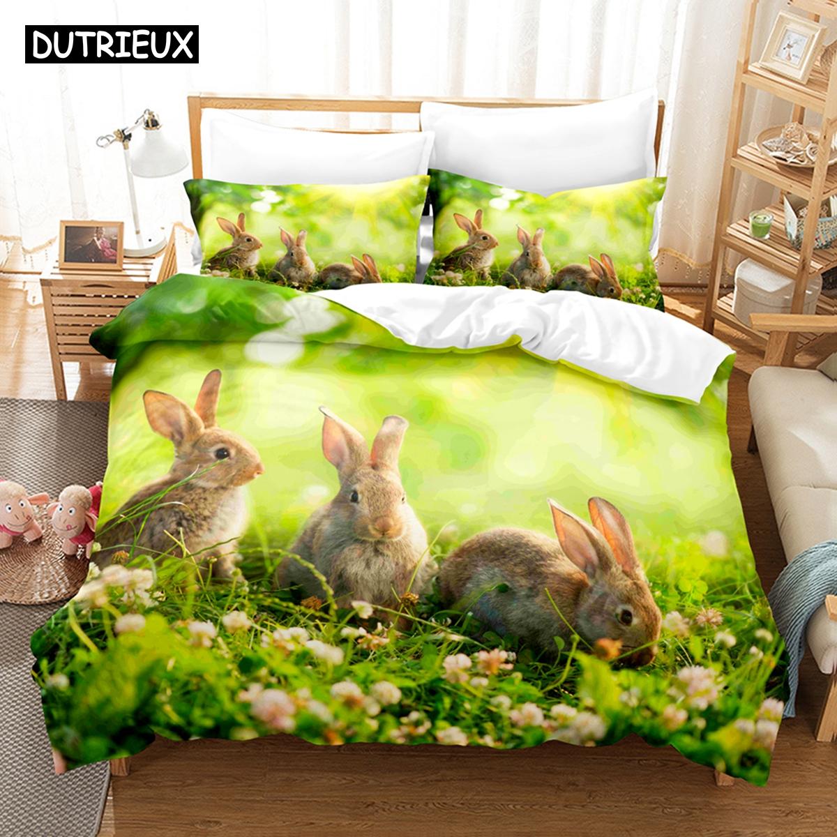 

Pillowcase Double SIngle King with 3D Printed Animal Rabbit Bedding Set Down Quilt Cover Durable Durable Durable EU single(135x200cm)